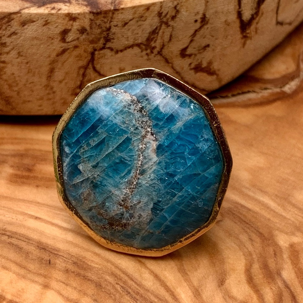 New Apatite & Bronze Geometric Ring Size 8
